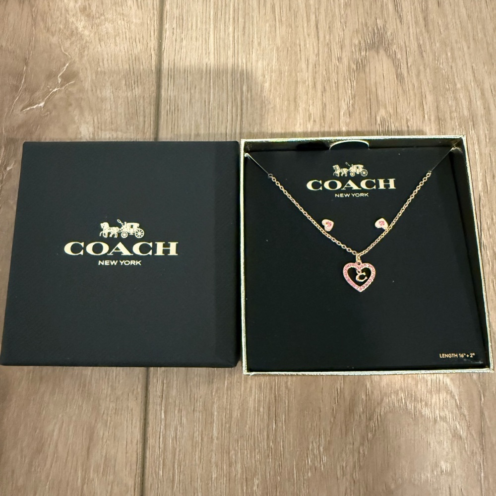 Heart Necklace And Stud Earrings Set